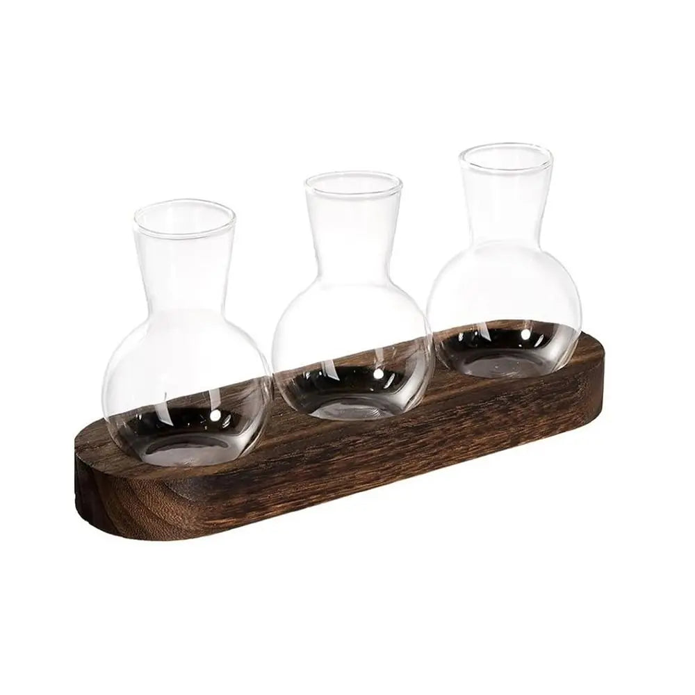 Modern Glass Vase/Wooden Tray