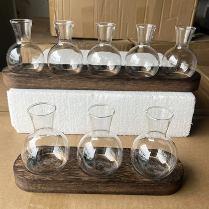 Modern Glass Vase/Wooden Tray